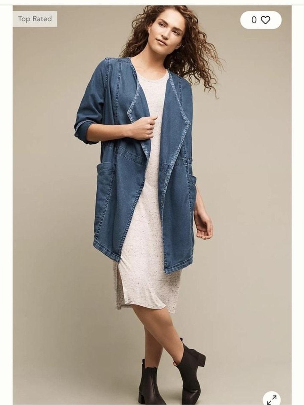 ✨ Anthropologie Hei Hei Chambray Jacket Cardigan Size Small PTP 22/L 31